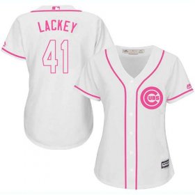 Wholesale Cheap Cubs #41 John Lackey White/Pink Fashion Women\'s Stitched MLB Jersey