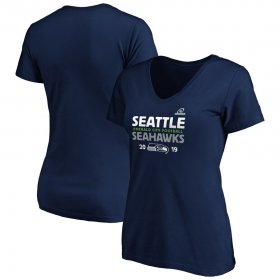 Wholesale Cheap Seattle Seahawks Women\'s 2019 NFL Playoffs Bound Hometown Checkdown V-Neck T-Shirt College Navy