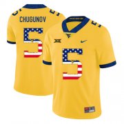 Wholesale Cheap West Virginia Mountaineers 5 Chris Chugunov Yellow USA Flag College Football Jersey