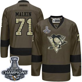 Wholesale Cheap Penguins #71 Evgeni Malkin Green Salute to Service 2017 Stanley Cup Finals Champions Stitched NHL Jersey