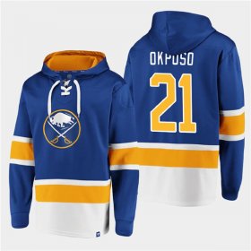 Wholesale Cheap Men\'s Buffalo Sabres #21 Kyle Okposo Royal Ageless Must-Have Lace-Up Pullover Hoodie