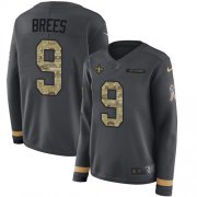 Wholesale Cheap Nike Saints #9 Drew Brees Anthracite Salute to Service Women's Stitched NFL Limited Therma Long Sleeve Jersey