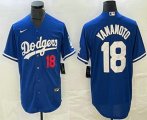 Cheap Men's Los Angeles Dodgers #18 Yoshinobu Yamamoto Number Blue Stitched Cool Base Nike Jersey
