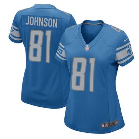 Wholesale Cheap Nike Lions #81 Calvin Johnson Light Blue Team Color Women\'s Stitched NFL Elite Jersey