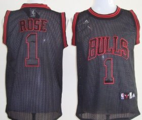 Wholesale Cheap Chicago Bulls #1 Derrick Rose All Black With Red Swingman Jersey