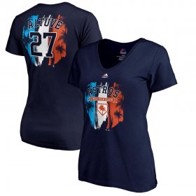 Wholesale Cheap Houston Astros #27 Jose Altuve Majestic Women\'s 2019 Spring Training Name & Number V-Neck T-Shirt Navy