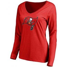 Wholesale Cheap Women\'s Tampa Bay Buccaneers Pro Line Primary Team Logo Slim Fit Long Sleeve T-Shirt Red