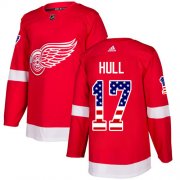 Wholesale Cheap Adidas Red Wings #17 Brett Hull Red Home Authentic USA Flag Stitched NHL Jersey