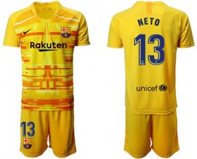 Wholesale Cheap Barcelona #13 Neto Yellow Goalkeeper Soccer Club Jersey