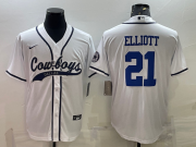 Wholesale Cheap Men's Dallas Cowboys #21 Ezekiel Elliott White With Patch Cool Base Stitched Baseball Jersey