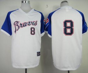 Wholesale Cheap Mitchell And Ness Braves #8 Bob Uecker White Throwback Stitched MLB Jersey