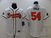 Wholesale Cheap Men's Atlanta Braves #54 Max Fried 2022 White Gold World Series Champions Program Flex Base Stitched Baseball Jersey
