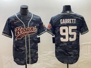 Cheap Men's Cleveland Browns #95 Myles Garrett Gray Camo With Patch Cool Base Stitched Baseball Jersey