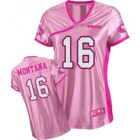 Wholesale Cheap Nike 49ers #16 Joe Montana Pink Women\'s Be Luv\'d Stitched NFL Elite Jersey