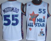Wholesale Cheap NBA 1995 All-Star #55 Dikembe Mutombo White Swingman Throwback Jersey
