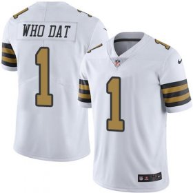 Wholesale Cheap Nike Saints #1 Who Dat White Men\'s Stitched NFL Limited Rush Jersey