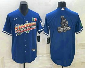 Cheap Men\'s Los Angeles Dodgers Big Logo Rainbow Blue Cool Base Nike Jersey1