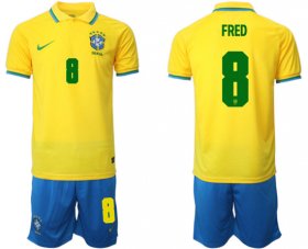Cheap Men\'s Brazil #8 Fred Yellow Home Soccer Jersey Suit