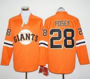 Wholesale Cheap Giants #28 Buster Posey Orange Long Sleeve Stitched MLB Jersey