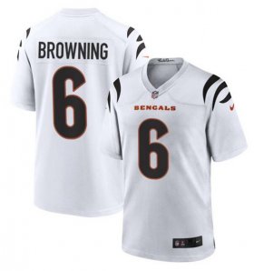 Cheap Men\'s Cincinnati Bengals #6 Jake Browning White Stitched Game Jersey