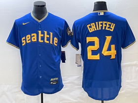 Wholesale Cheap Men\'s Seattle Mariners #24 Ken Griffey Blue 2023 City Connect Flex Base Stitched Jersey
