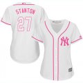 Wholesale Cheap Yankees #27 Giancarlo Stanton White/Pink Fashion Women's Stitched MLB Jersey