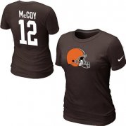 Wholesale Cheap Women's Nike Cleveland Browns #12 Colt McCoy Name & Number T-Shirt Brown