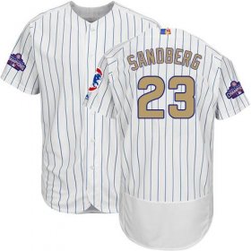 Wholesale Cheap Cubs #23 Ryne Sandberg White(Blue Strip) Flexbase Authentic 2017 Gold Program Stitched MLB Jersey