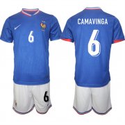 Cheap Men's France #6 Eduardo Camavinga Blue 2024-25 Home Soccer Jersey Suit