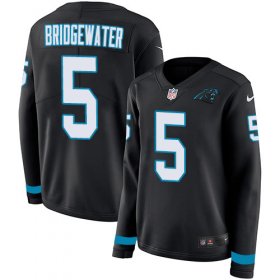 Wholesale Cheap Nike Panthers #5 Teddy Bridgewater Black Team Color Women\'s Stitched NFL Limited Therma Long Sleeve Jersey