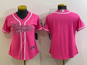 Wholesale Cheap Women\'s Los Angeles Rams Blank Pink With Patch Cool Base Stitched Baseball Jersey