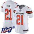 Wholesale Cheap Nike Browns #21 Denzel Ward White Women's Stitched NFL 100th Season Vapor Limited Jersey