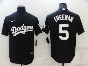 Wholesale Cheap Men\'s Los Angeles Dodgers #5 Freddie Freeman Black Cool Base Stitched Baseball Jerseys