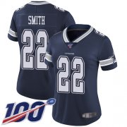 Wholesale Cheap Nike Cowboys #22 Emmitt Smith Navy Blue Team Color Women's Stitched NFL 100th Season Vapor Limited Jersey