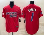 Cheap Men's Puerto Rico Baseball #1 Carlos Correa Number 2023 Red World Baseball Classic Stitched Jersey