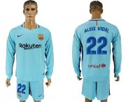 Wholesale Cheap Barcelona #22 Aleix Vidal Away Long Sleeves Soccer Club Jersey
