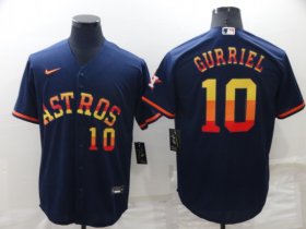 Wholesale Cheap Men\'s Houston Astros #10 Yuli Gurriel Number Navy Blue Rainbow Stitched MLB Cool Base Nike Jersey