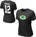 Wholesale Cheap Women's Nike Green Bay Packers #12 Aaron Rodgers Name & Number T-Shirt Black