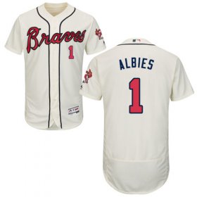 Wholesale Cheap Braves #1 Ozzie Albies Cream Flexbase Authentic Collection Stitched MLB Jersey