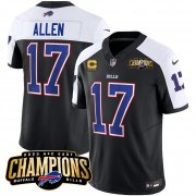 Cheap Men's Buffalo Bills #17 Josh Allen Black White 2023 F.U.S.E. AFC East Champions With 4-star C Ptach Football Stitched Jersey