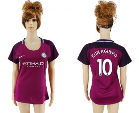 Wholesale Cheap Women\'s Manchester City #10 Kun Aguero Away Soccer Club Jersey