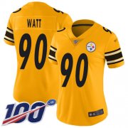 Wholesale Cheap Nike Steelers #90 T. J. Watt Gold Women's Stitched NFL Limited Inverted Legend 100th Season Jersey