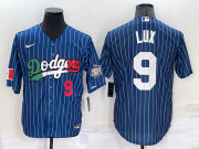 Wholesale Cheap Mens Los Angeles Dodgers #9 Gavin Lux Number Navy Blue Pinstripe 2020 World Series Cool Base Nike Jersey