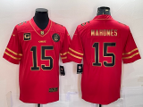 Wholesale Cheap Men's Kansas City Chiefs #15 Patrick Mahomes Red Gold With C Patch Stitched Football Jersey