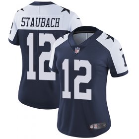 Wholesale Cheap Nike Cowboys #12 Roger Staubach Navy Blue Thanksgiving Women\'s Stitched NFL Vapor Untouchable Limited Throwback Jersey