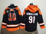 Wholesale Cheap Men's Cincinnati Bengals #91 Trey Hendrickson Orange Black Ageless Must-Have Lace-Up Pullover Hoodie