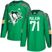 Wholesale Cheap Adidas Penguins #71 Evgeni Malkin adidas Green St. Patrick's Day Authentic Practice Stitched NHL Jersey