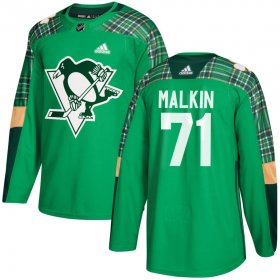 Wholesale Cheap Adidas Penguins #71 Evgeni Malkin adidas Green St. Patrick\'s Day Authentic Practice Stitched NHL Jersey