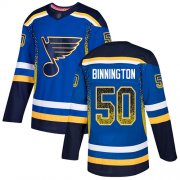 Wholesale Cheap Adidas Blues #50 Jordan Binnington Blue Home Authentic Drift Fashion Stitched NHL Jersey