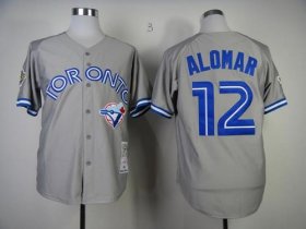 Wholesale Cheap Mitchell And Ness Blue Jays #12 Roberto Alomar Grey Stitched MLB Throwback Jersey